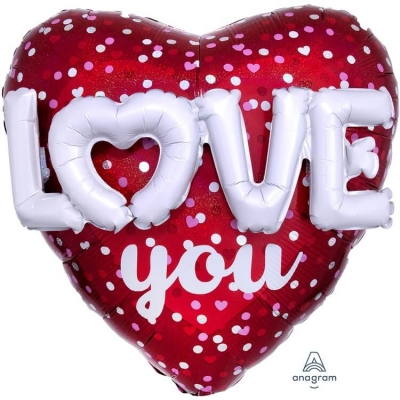 Сердце голография с 3D надписью LOVE YOU 