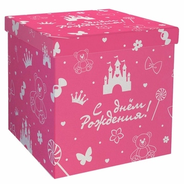 Коробка для шаров 60х60х60см  розовая &quot;С днём рождения&quot; 