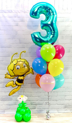 Пчелка, фольгированная цифра и 9 латексных шаров пастель 